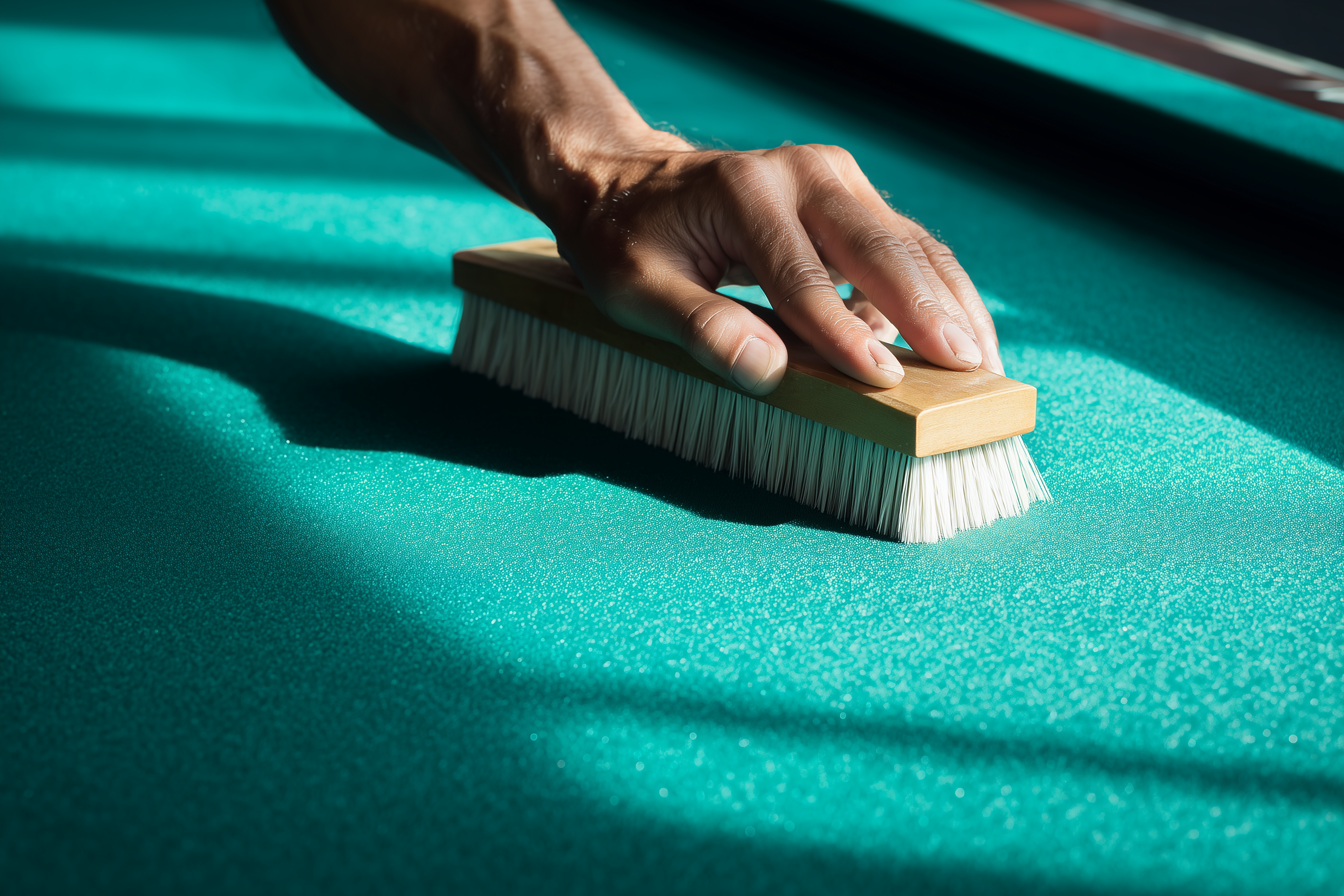 Professional-demonstration-of-proper-pool-table-brushing-technique-with-correct-hand-grip-and-straight-stroke-motion