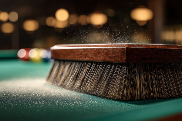 Professional-horse-hair-brush-cleaning-green-pool-table-felt-with-proper-technique