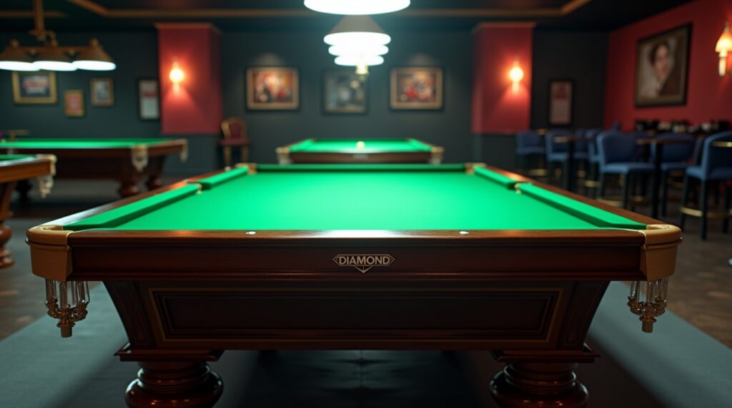 Professional 9-foot tournament pool table with championship felt in competition venue
